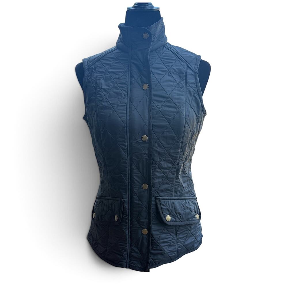 Barbour Womens Cavalry Gilet Quilted Vest Black Fleece Lined Snap Sz 4 US / UK 8